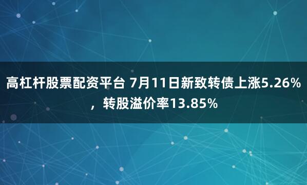 高杠杆股票配资平台 7月11日新致转债上涨5.26%，转股溢价率13.85%